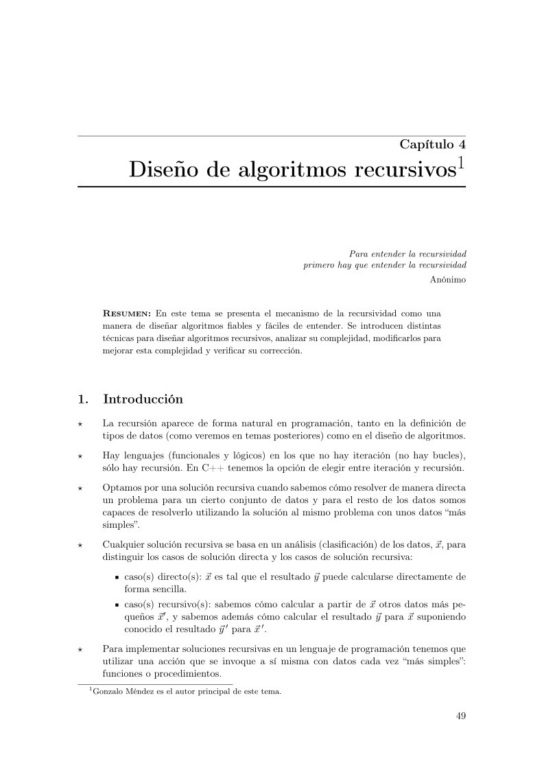 Imágen de pdf Capítulo 4 - Diseño de algoritmos recursivos